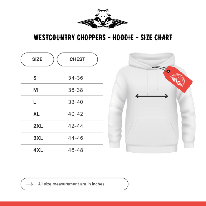 Westcountry Choppers Hoodie Size Chart