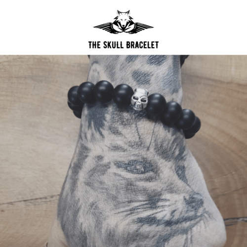 Skull and Matte Onyx Bracelet, designed for bikers who ride with attitude.