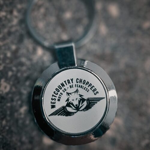 Westcountry Choppers: Brushed Steel Key Fob with Winged Wolf Logo Inset