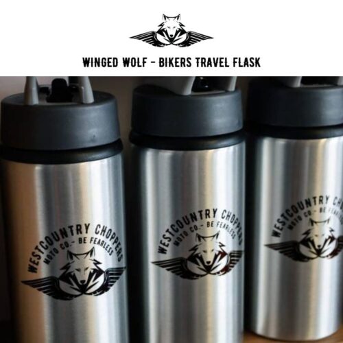 Winged Wolf Bikers Travel Flask – 500ml Brushed Aluminium 