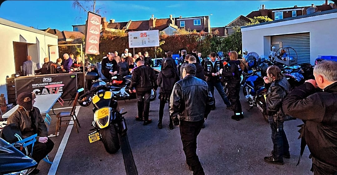 Riders gathering outside Explorers Hangout